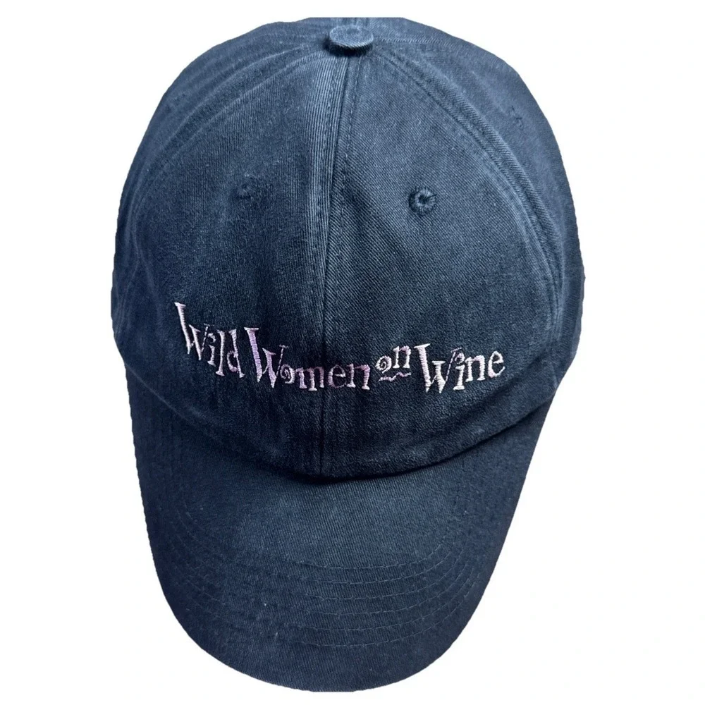 Wild Women On Wine Hat Cap Embroidered Letters Adjustable Strap Black 6 Panel